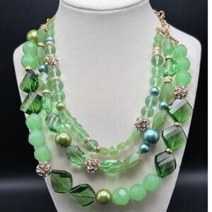 Kate Spade NWT Green Beaded Three-Strand Necklace with Gold-Tone Chain